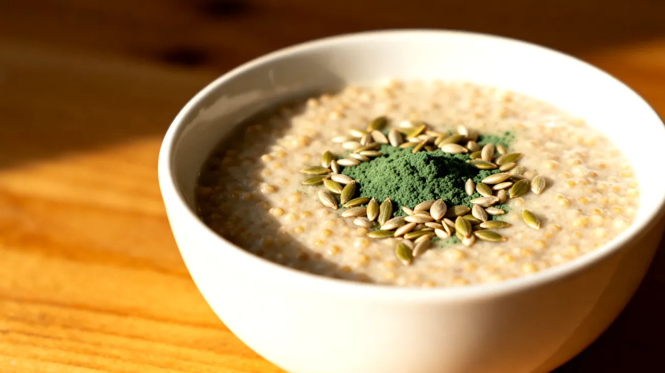 Amaranth-Quinoa-Pudding mit Hanfsamen und Spirulina"