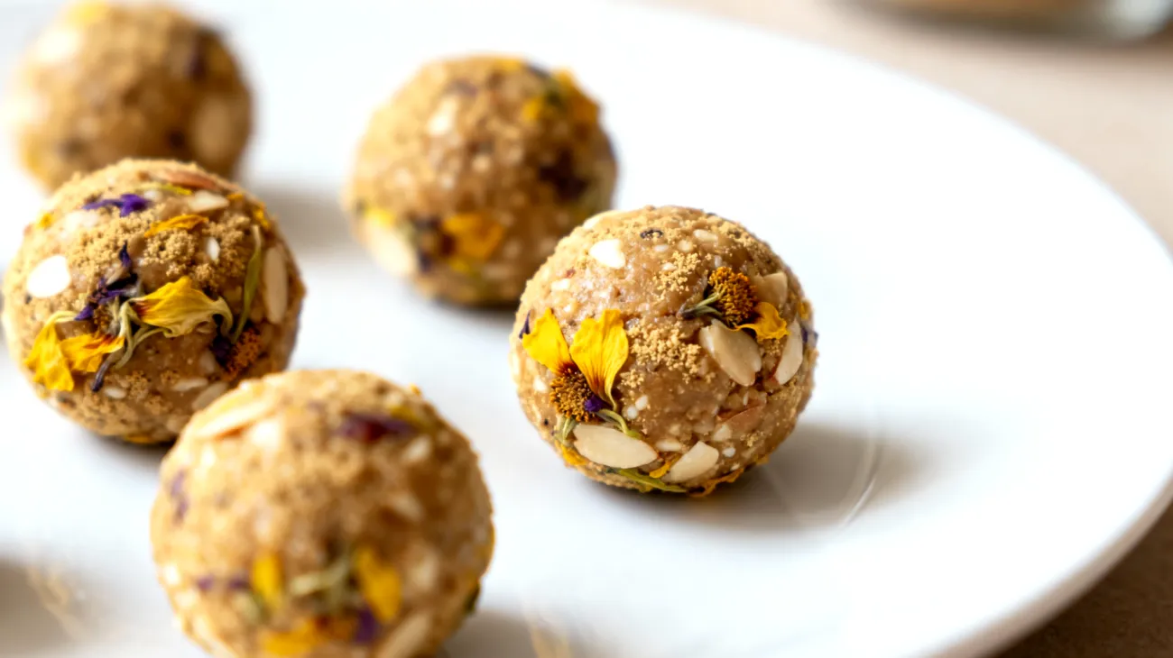 Ashwagandha-Mandel-Energiekugeln mit Passionsblume"