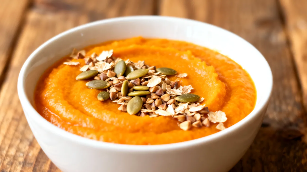 Hagebuttenmus mit gerösteten Kürbiskernen und Buchweizenflocken"