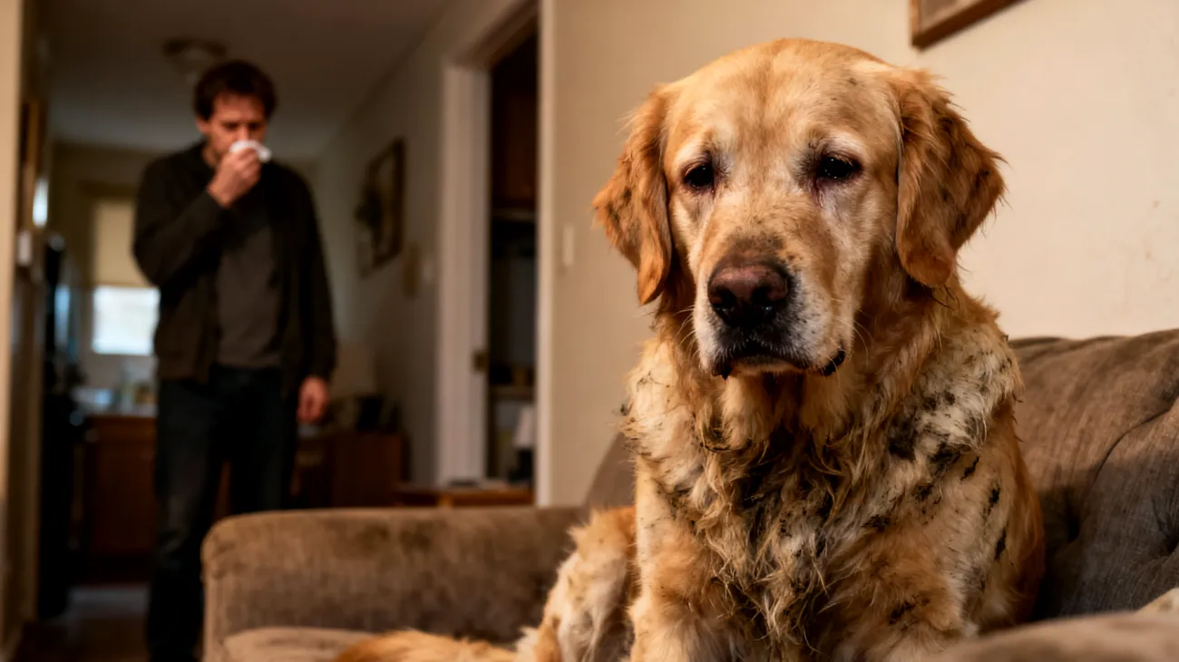 Hunde in Wohnungen haben oft nicht genügend Möglichkeiten zur natürlichen Fellpflege und Reinigung, was zu Geruchsbildung, Schmutzansammlung und hygienischen Problemen in den Wohnräumen führen kann"
