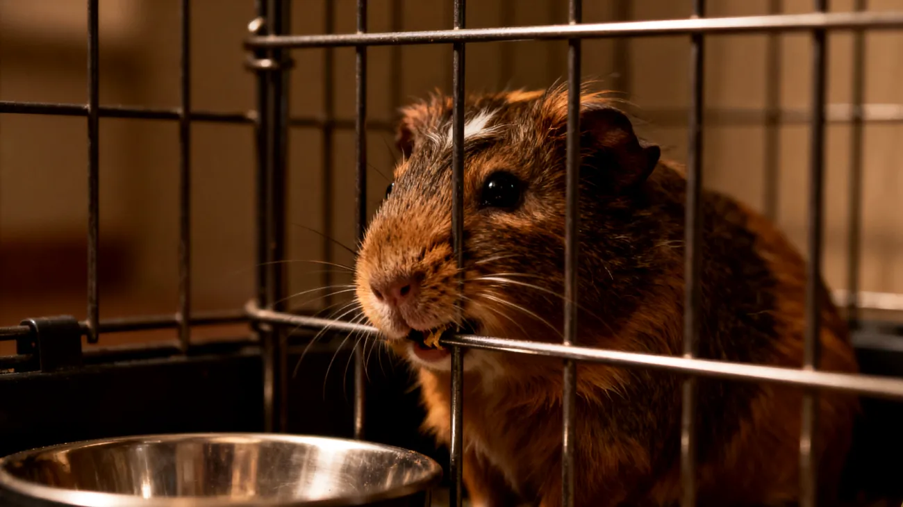 Erwachsene Meerschweinchen zeigen problematisches Verhalten wie übermäßiges Beißen in die Gitterstäbe, territoriale Aggression oder Verweigerung der Interaktion mit dem Besitzer, was auf Langeweile, Stress oder unzureichende Sozialisierung hindeuten kann"