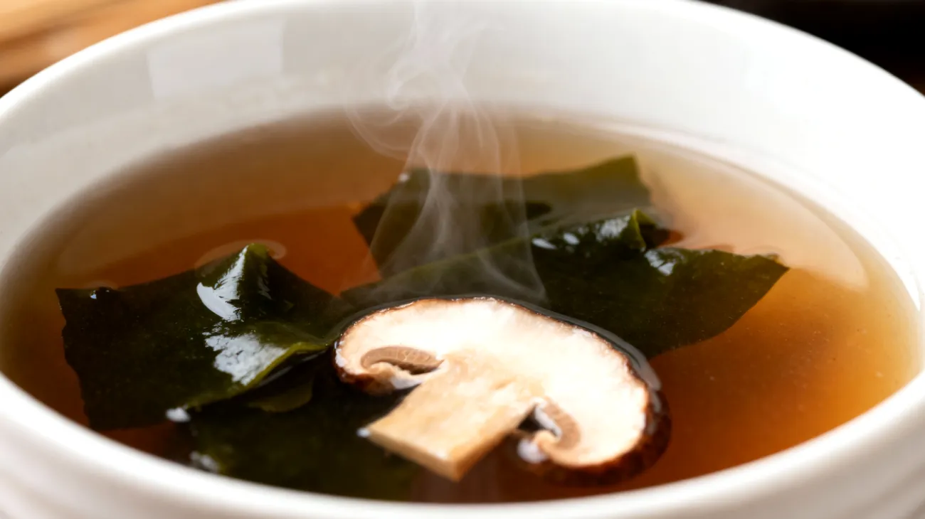 Miso-Suppe mit Wakame-Algen und Shiitake-Pilzen"