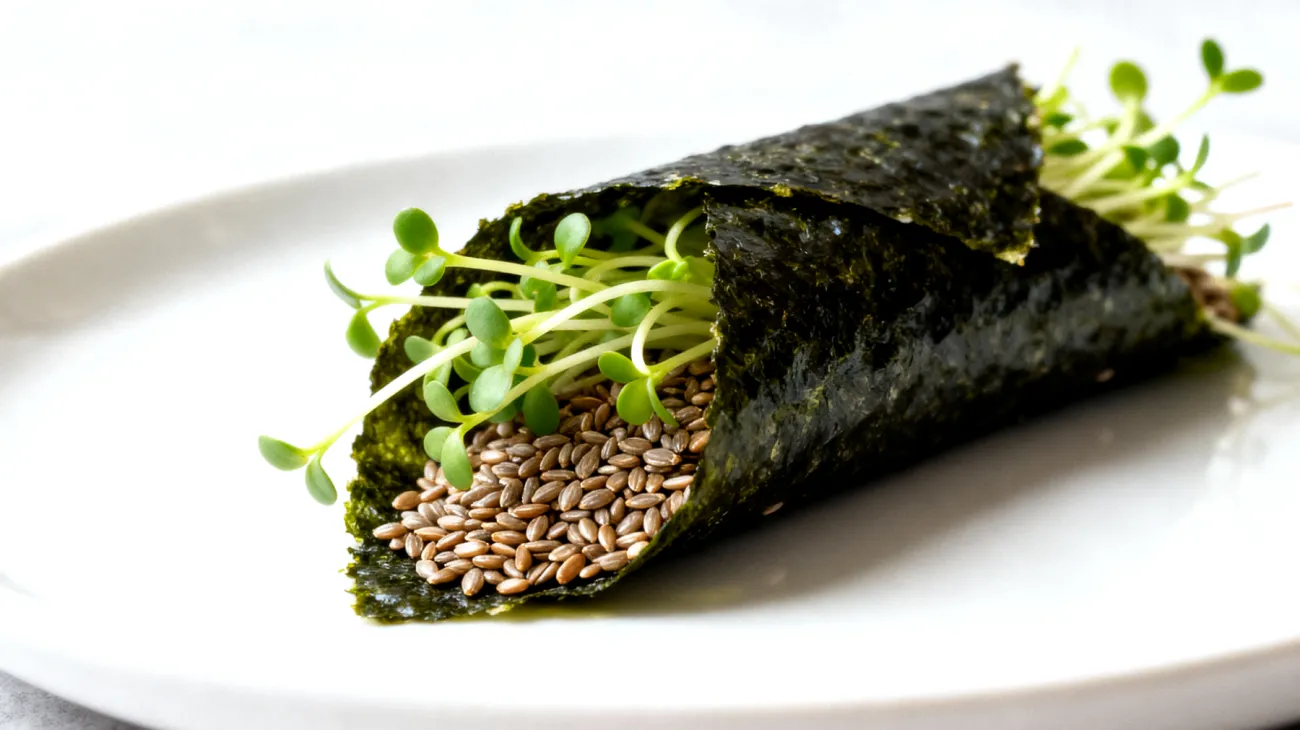 Nori-Algen-Wraps mit Hanfsamen und Sprossen"